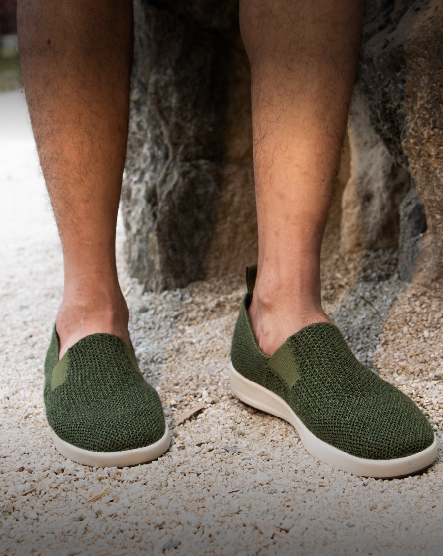 Person wearing Pair of Green Suffolks in a outdoor setting