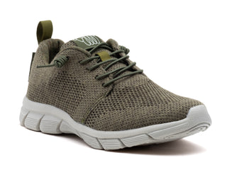 khaki merino wool Fraser with breathable fabric, white sole, and back pull tab for easy wear.
