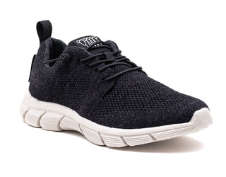 graphite merino wool fraser with breathable fabric, white sole, and back pull tab for easy wear.